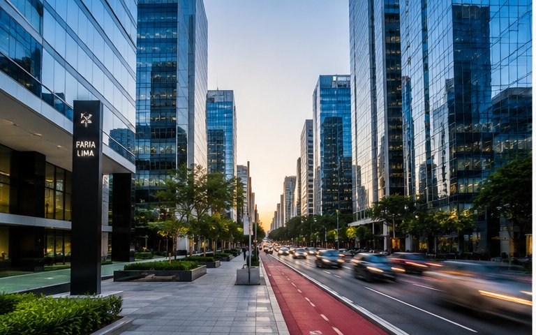 Avenida Faria Lima com torres de vidro e ciclovia