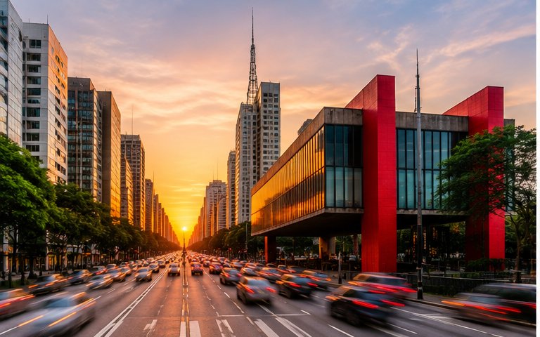 MASP na Avenida Paulista ao pôr do sol