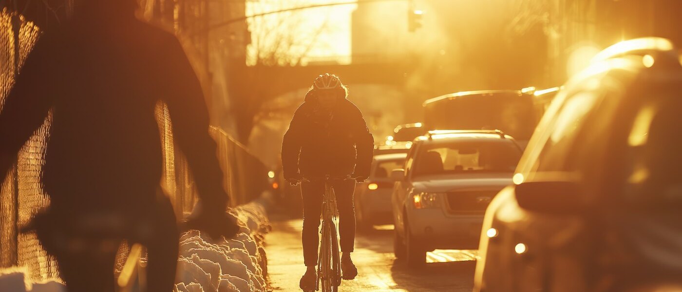 Ciclistas no fim de tarde em avenida de Moema
