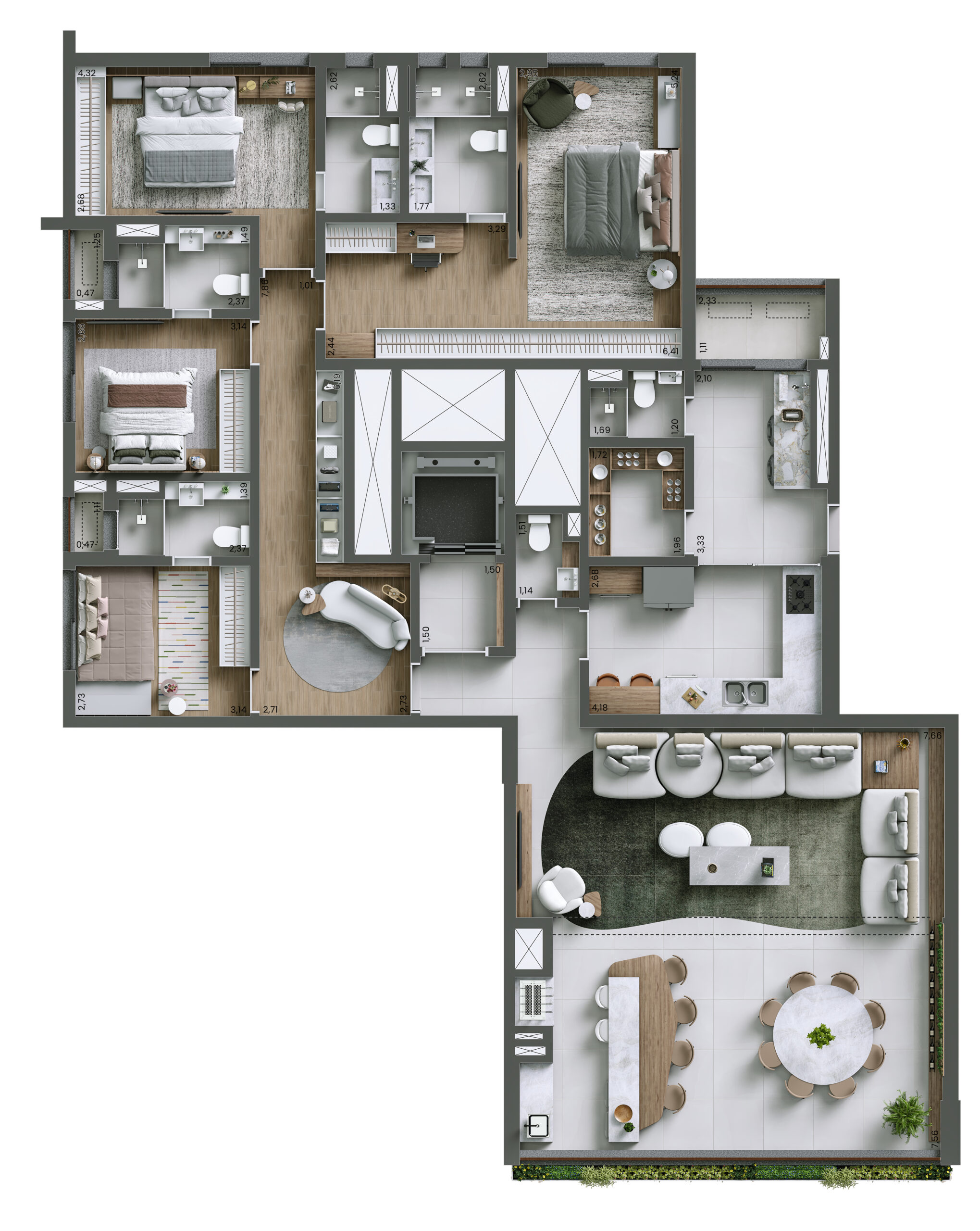 PLANTA PADRÃO - 208m² - 4 DORMITÓRIOS