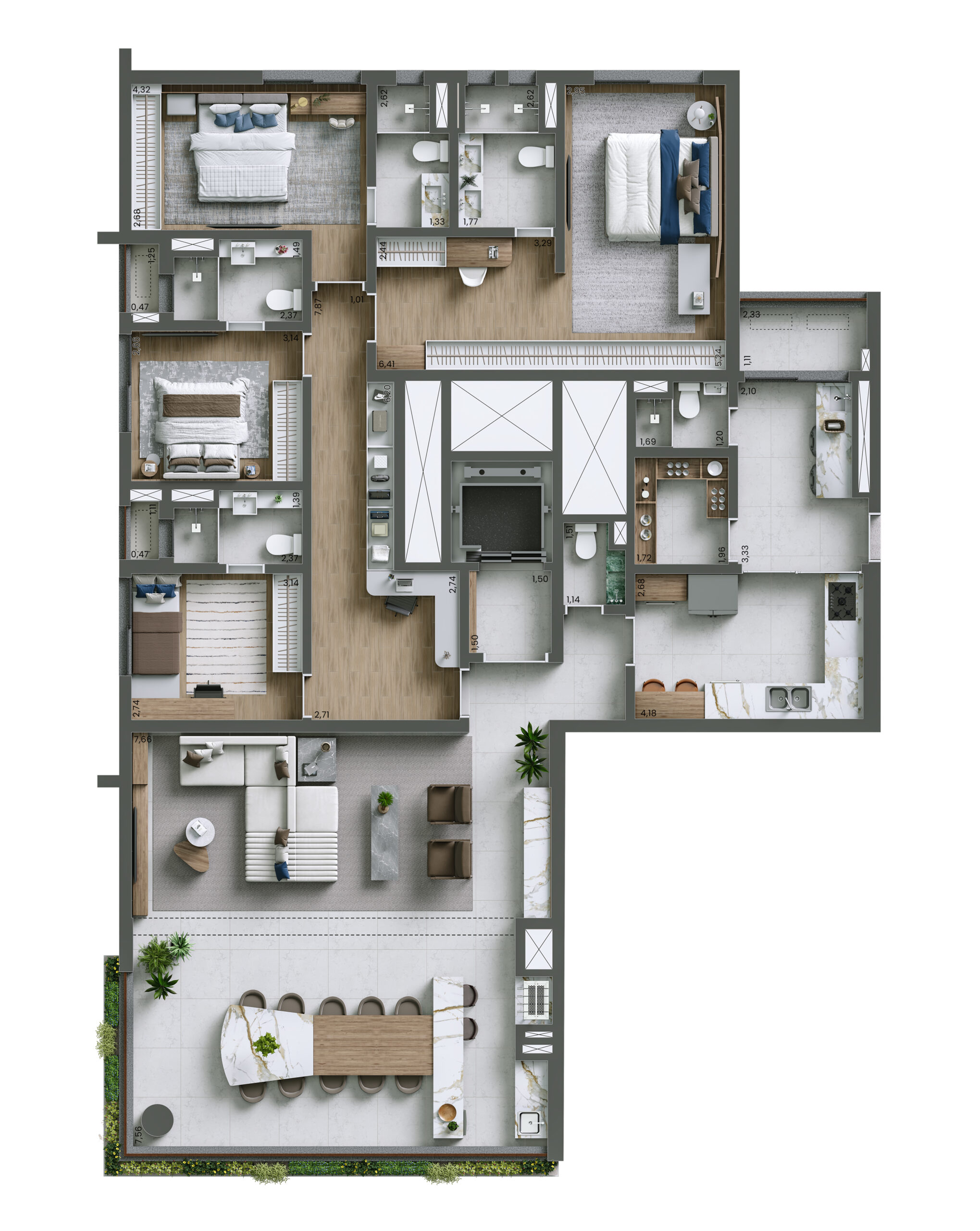 PLANTA PADRÃO - 207m² - 4 DORMITÓRIOS