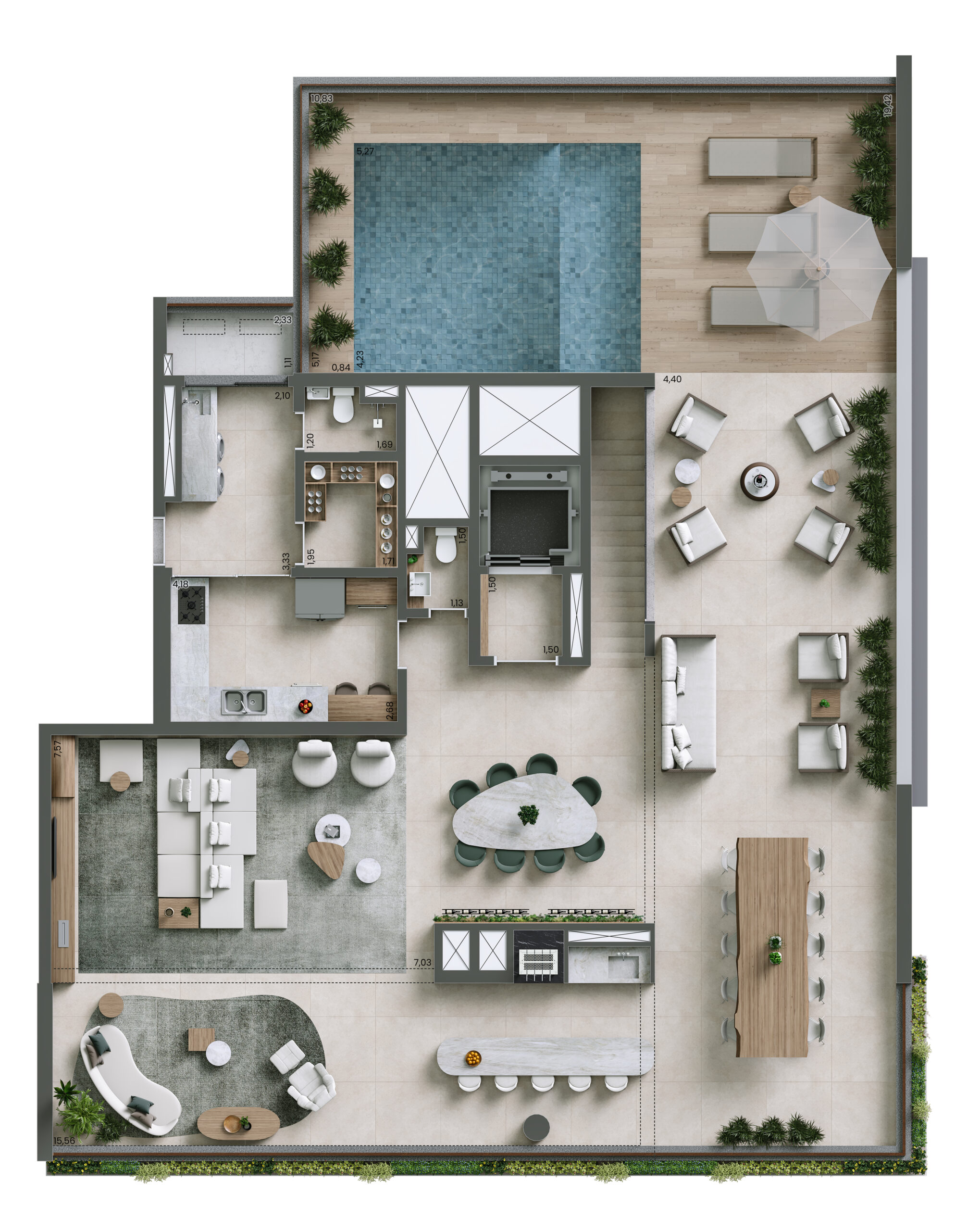 PLANTA DUPLEX - 4 SUÍTES - 447m² - PAVIMENTO SUPERIOR