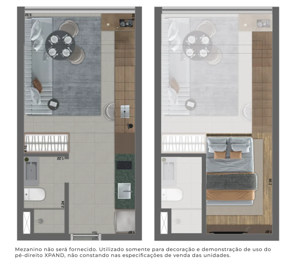 Planta do studio de 25 m² do NIK Estilo Paulista.