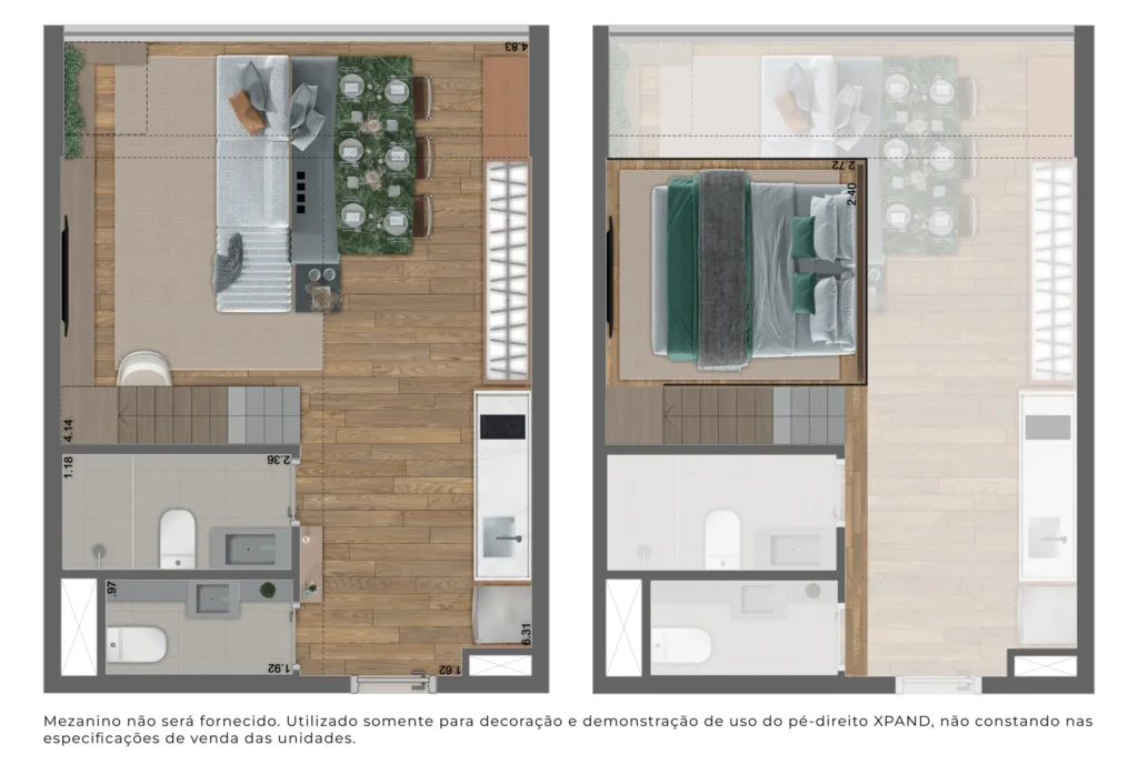 Planta do apartamento de 1 quarto e 35 m² do NIK Estilo Paulista.