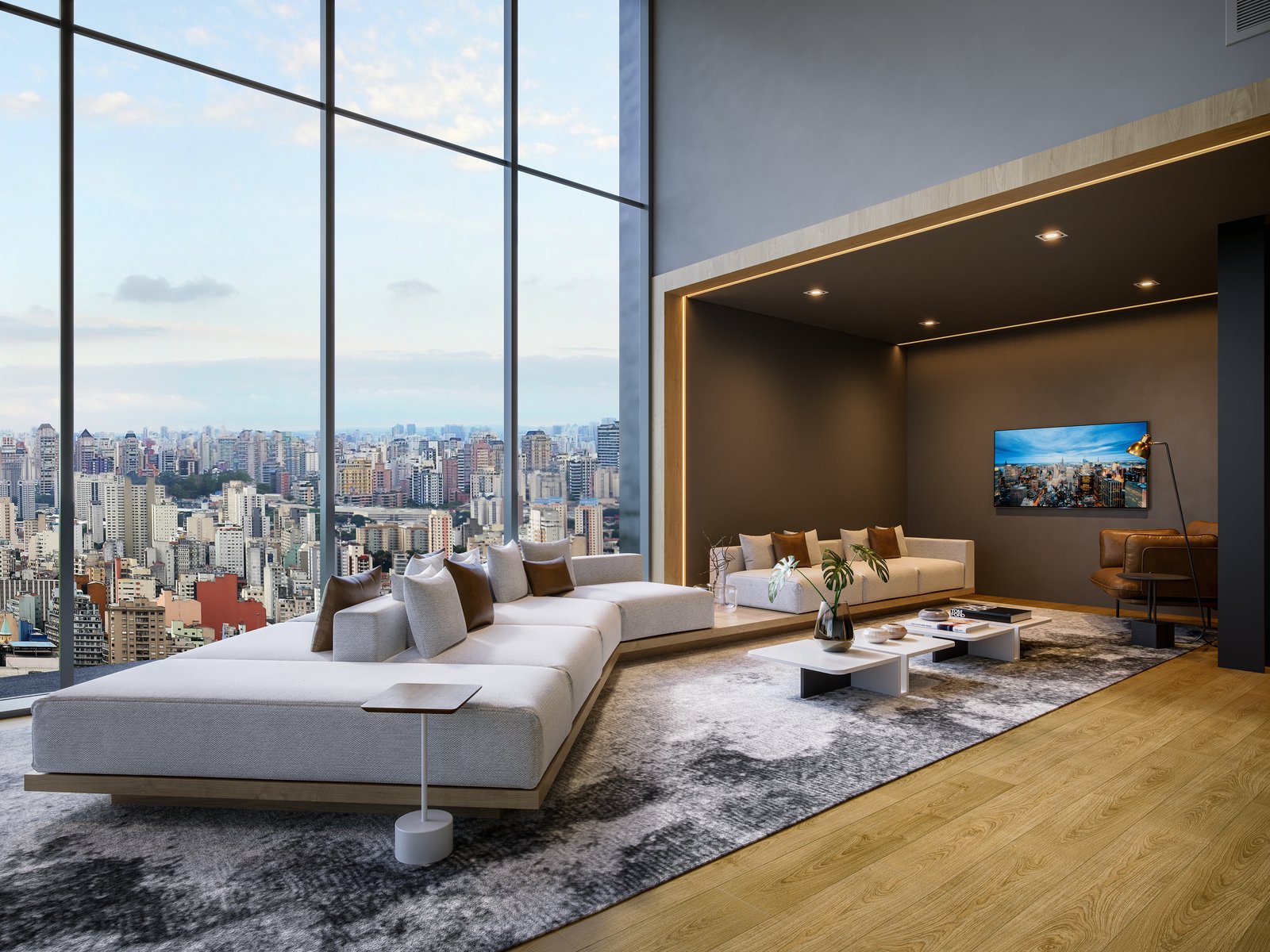 Perspectiva ilustrada do rooftop living do NIK Sunset Paulista