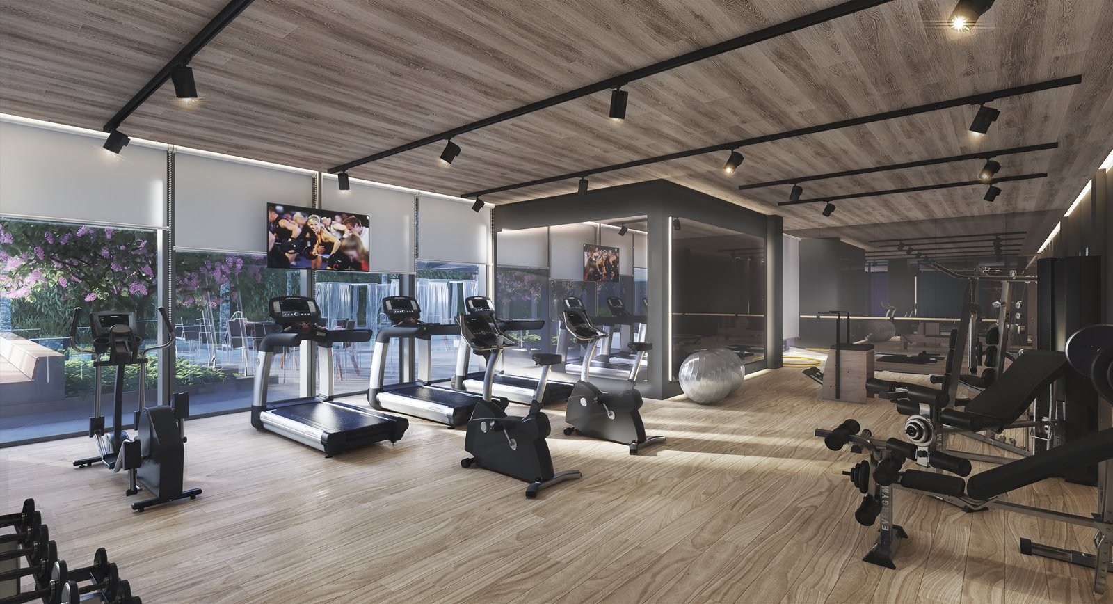 Perspectiva ilustrada do fitness do Seletto Campo Belo